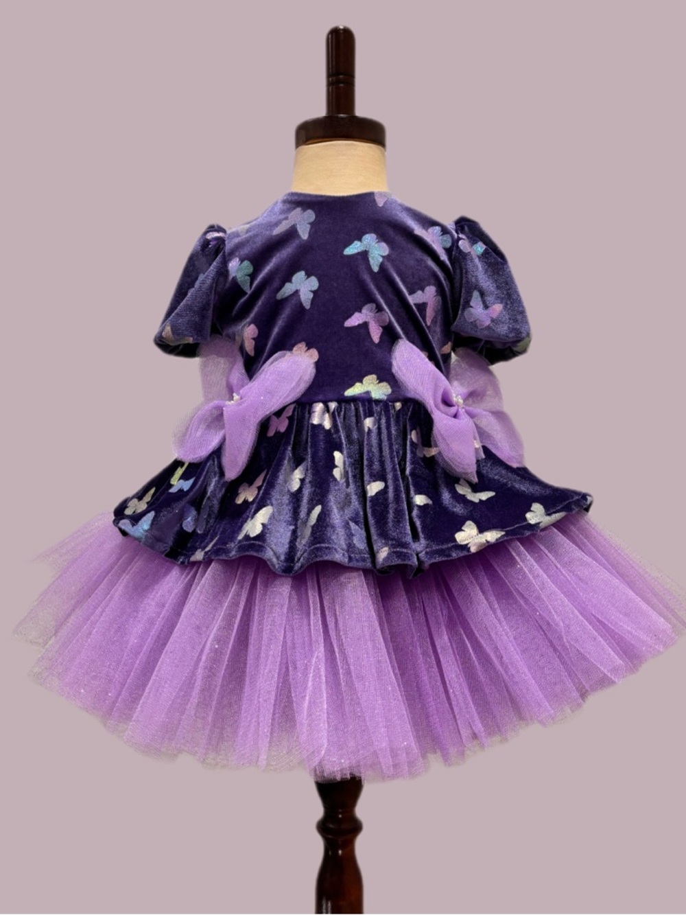 Baby Purple Butterfly Velvet & Tulle Dress